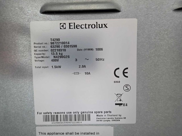 Electrolux - t4290 - industriële wasdroger - afbeelding 6 van  6