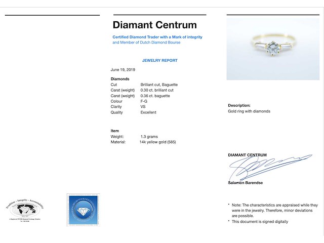 Elegante geelgouden briljanten ring met zij-diamanten - afbeelding 3 van  6