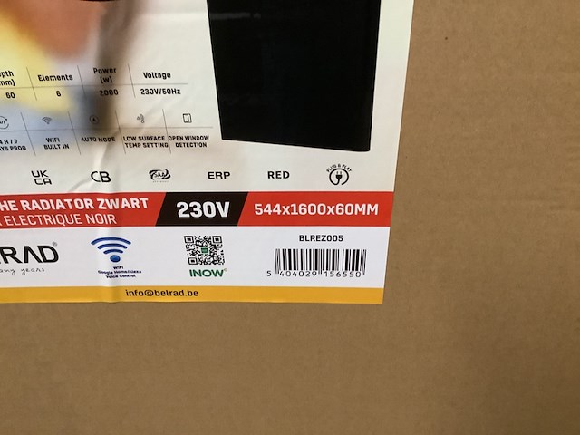 Elektr. wandradiator 160 x 54,4 cm belrad, blrez005, zwart - afbeelding 4 van  4
