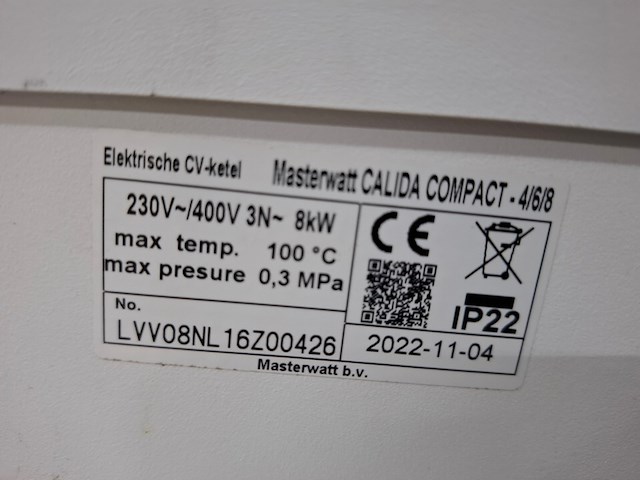 Elektrische cv ketel kospel, master batt calida compact 4/6/8, bouwjaar 2022 - afbeelding 3 van  4
