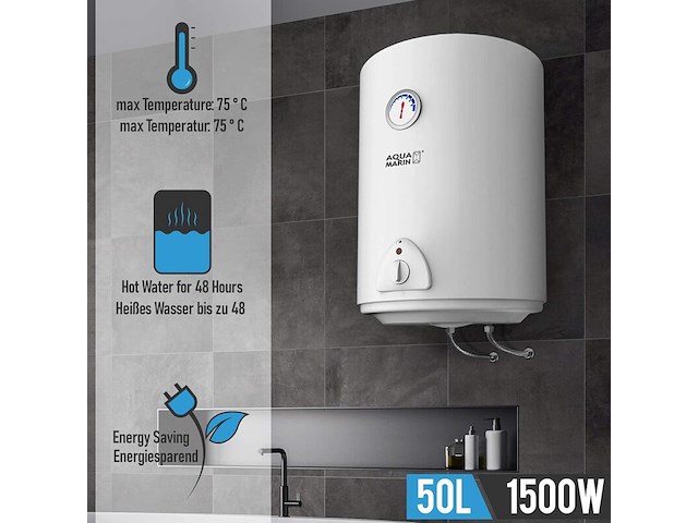 Elektrische doorstroomboiler, 50 liter, 220-240 v, 1,5 kw aquamarin, elkess-50l - afbeelding 1 van  4