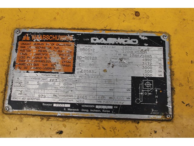 Elektrische heftruck daewoo classic b30s-2. hefvermogen 3 ton. hefhoogte 556 cm. draaiuren 10.825 uur. bouw... - afbeelding 5 van  7