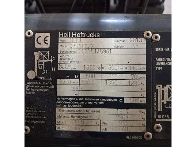 Elektrische heftruck, heli, cpd15cj2, 2013, incl. acculader - afbeelding 3 van  23
