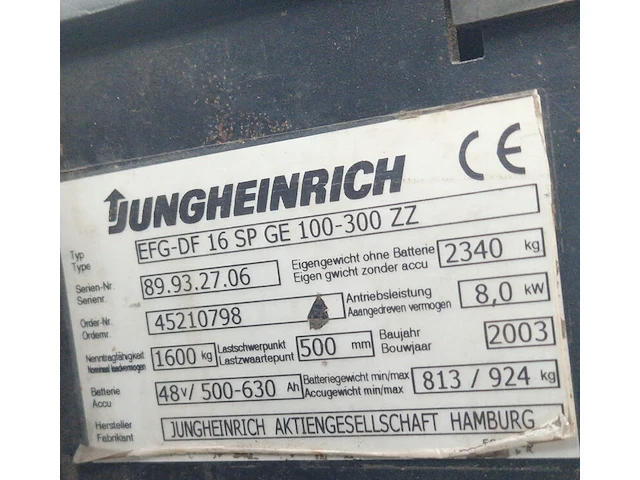 Elektrische heftruck, jungheinrich, efg-df16, 2003 - afbeelding 11 van  33