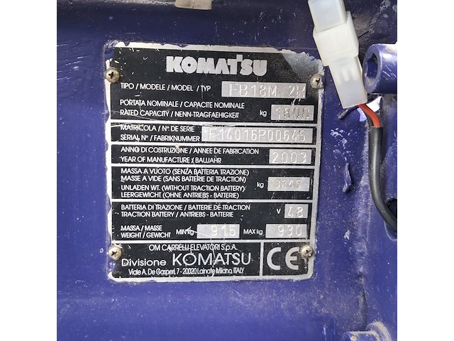 Elektrische heftruck, komatsu, fb18m-2r, geel/groen/blauw, 2003 - afbeelding 10 van  38