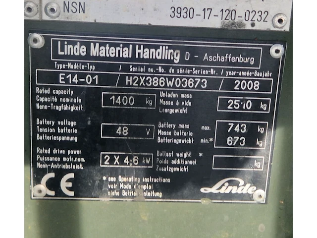 Elektrische heftruck, linde, e14-01, 2008 - afbeelding 5 van  35