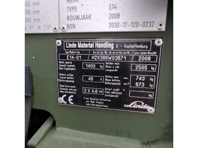 Elektrische heftruck, linde, e14, 2008 - afbeelding 13 van  29
