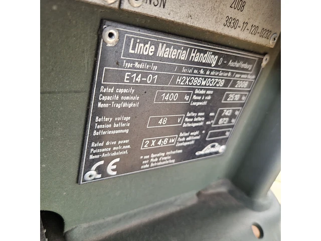 Elektrische heftruck, linde, e14, 2008 - afbeelding 14 van  24