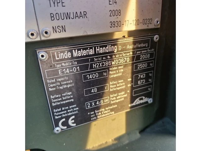 Elektrische heftruck, linde, e14, 2008 - afbeelding 5 van  26