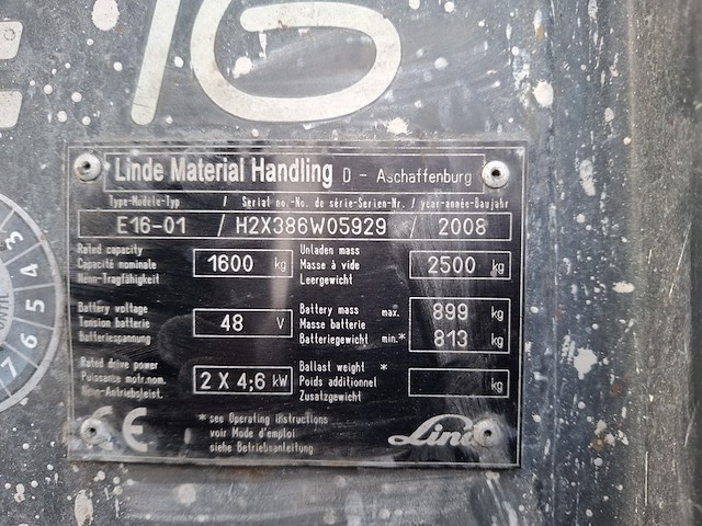 Elektrische heftruck, linde, e16-01, 2008 - afbeelding 2 van  23