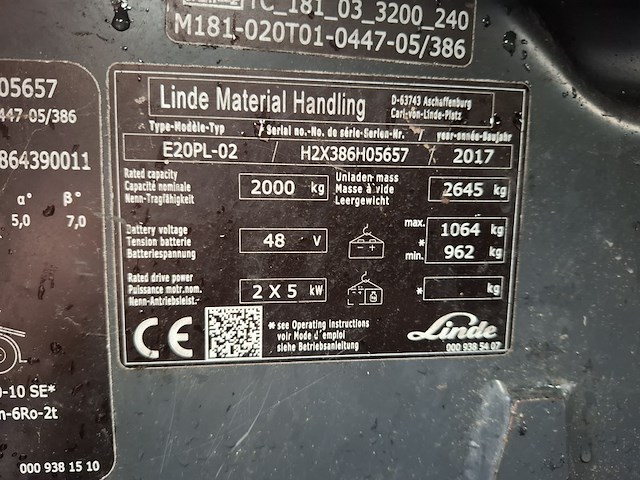 Elektrische heftruck, linde, e20 pl-02, 2017 - afbeelding 14 van  29