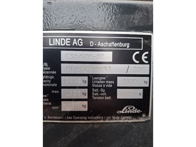 Elektrische heftruck, linde, e30/600-02, 2002 - afbeelding 2 van  25