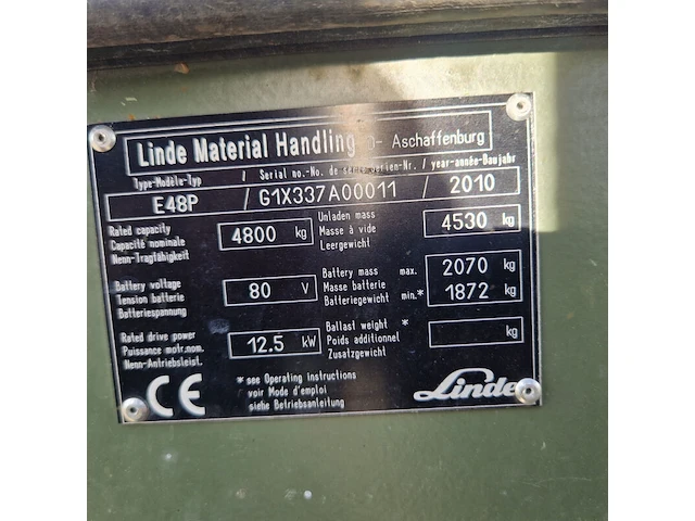 Elektrische heftruck, linde, e48p, 2010 - afbeelding 6 van  37