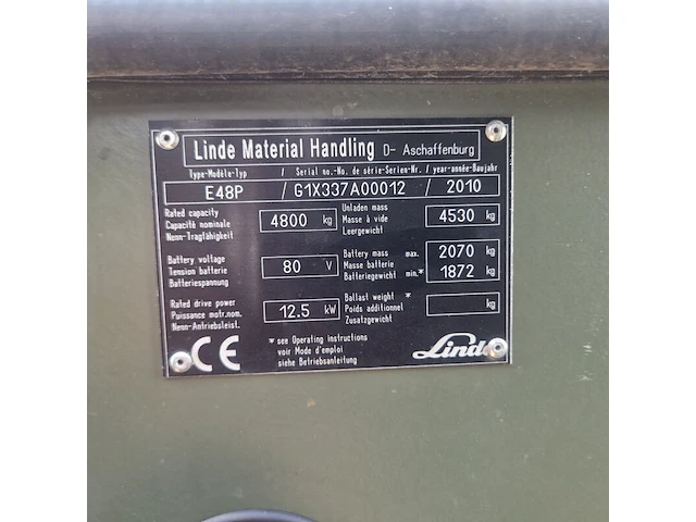 Elektrische heftruck, linde, e48p, 2010 - afbeelding 7 van  34