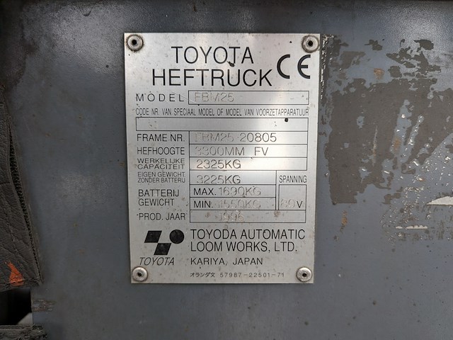 Elektrische heftruck, toyota, fbm25, 1996 - afbeelding 13 van  22