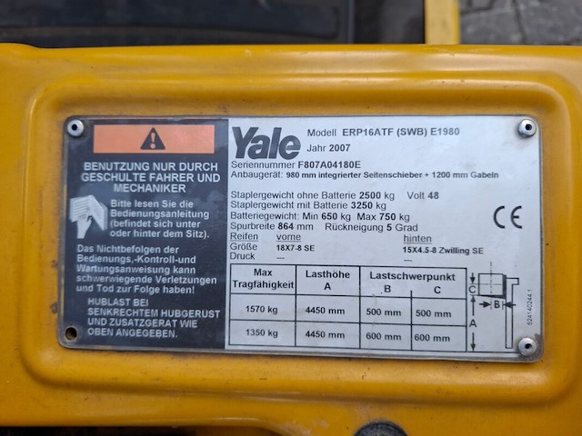 Elektrische heftruck, yale, erp16atf, 2007 - afbeelding 3 van  20