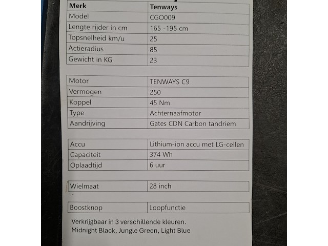 Elektrische herenfiets, tenways, cgo009, zwart - afbeelding 17 van  24