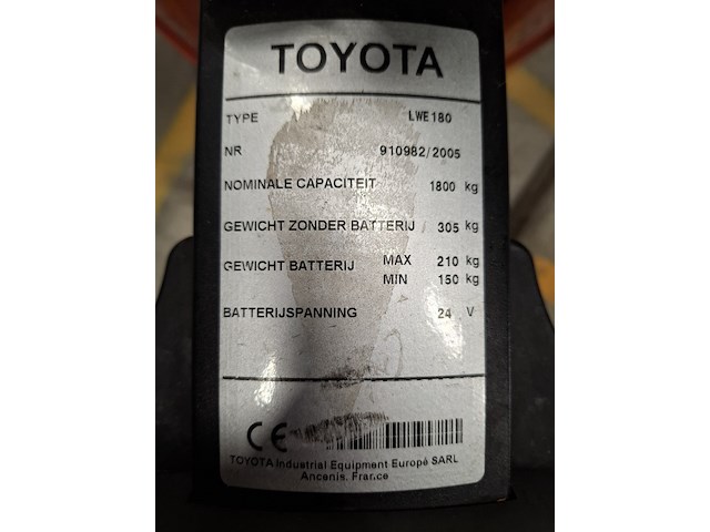 Elektrische pallettruck v.v. pyroban systeem toyota, lwe180, geschikt voor atex omgeving, bouwjaar 2005 - afbeelding 11 van  14