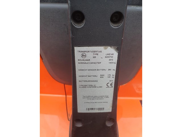 Elektrische palletwagen, bt toyota, lwe140, 2012 - afbeelding 8 van  12