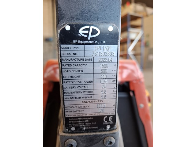 Elektrische palletwagen, ep equipment, epl1531 - afbeelding 7 van  10