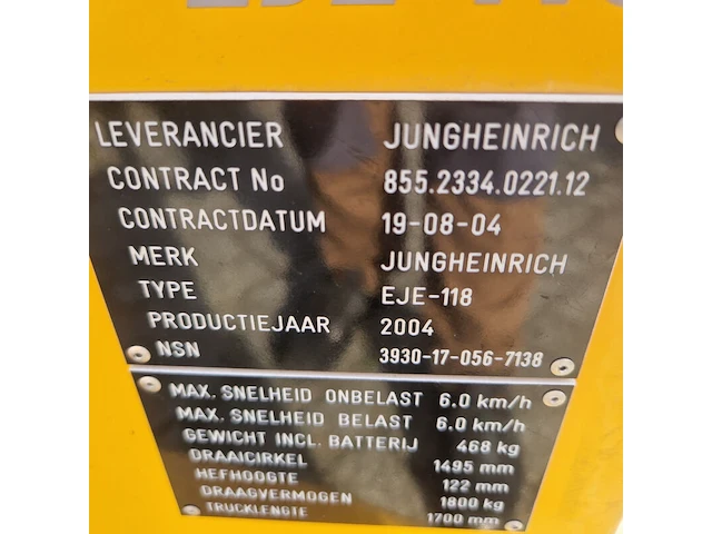 Elektrische palletwagen, jungheinrich, eje-118, 2004 - afbeelding 4 van  17