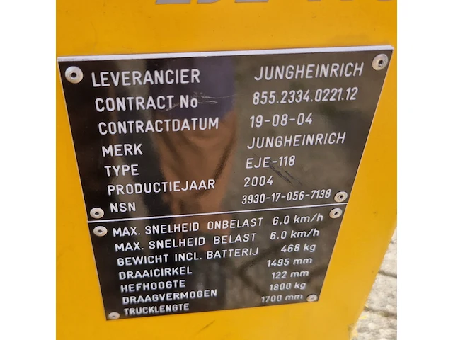 Elektrische palletwagen, jungheinrich, eje-118, 2004 - afbeelding 3 van  14