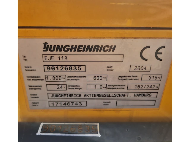 Elektrische palletwagen, jungheinrich, eje-118, 2004 - afbeelding 12 van  14