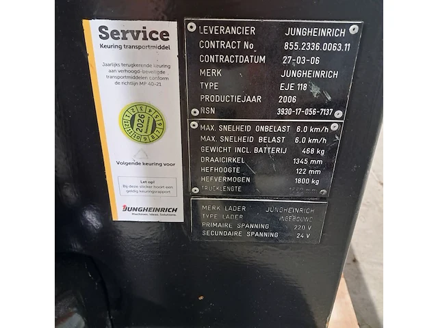 Elektrische palletwagen, jungheinrich, eje 118, 2006 - afbeelding 5 van  14