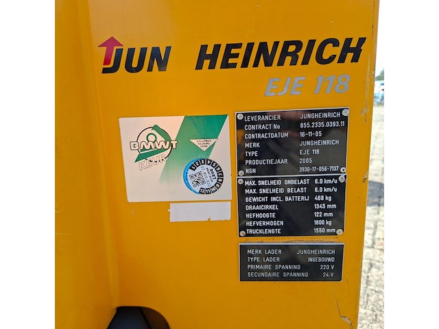 Elektrische palletwagen, jungheinrich, eje118, 2005 - afbeelding 3 van  11