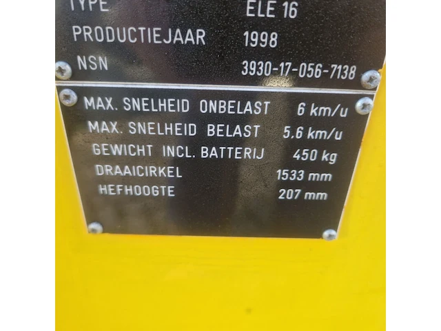Elektrische palletwagen, jungheinrich, ele 16, 1998 - afbeelding 2 van  18