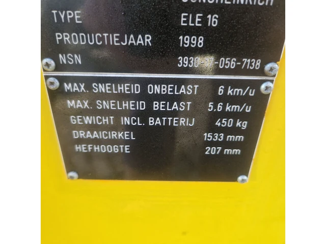 Elektrische palletwagen, jungheinrich, ele 16, 1998 - afbeelding 3 van  18
