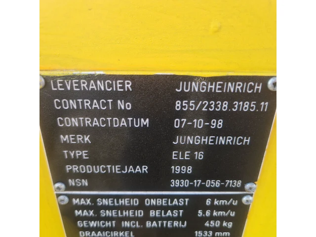 Elektrische palletwagen, jungheinrich, ele 16, 1998 - afbeelding 18 van  18