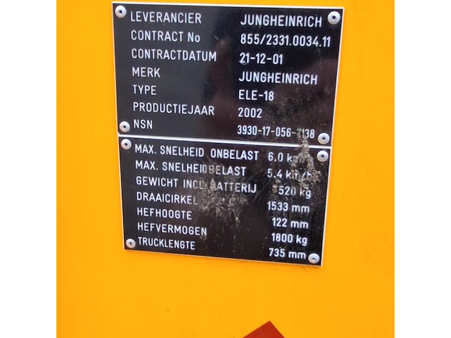 Elektrische palletwagen, jungheinrich, ele-18, 2002 - afbeelding 6 van  8