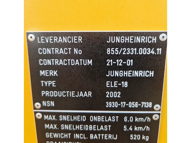 Elektrische palletwagen, jungheinrich, ele 18, 2002 - afbeelding 6 van  24