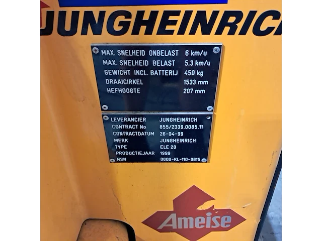 Elektrische palletwagen, jungheinrich, ele 20, 1999 - afbeelding 3 van  11