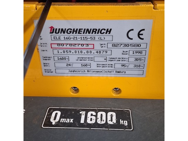 Elektrische palletwagen, jungheinrich, ele16, 2002 - afbeelding 2 van  8