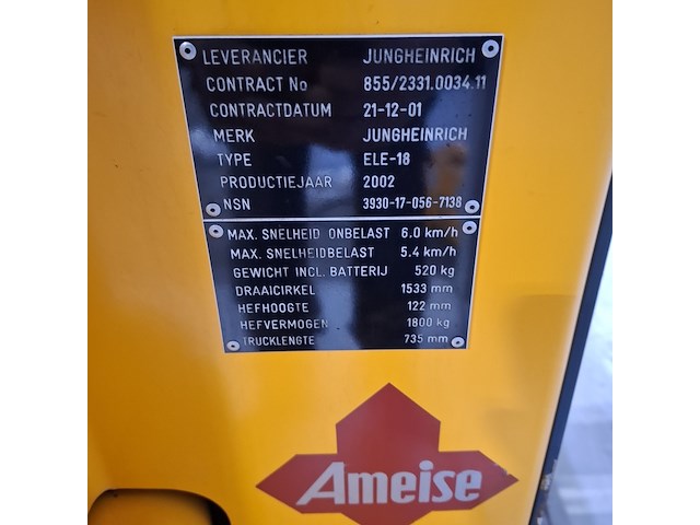 Elektrische palletwagen, jungheinrich, ele18, 2002 - afbeelding 10 van  12