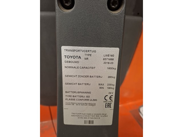 Elektrische palletwagen toyota, lwe160, bouwjaar 2018 - afbeelding 8 van  12