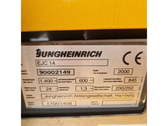 Elektrische stapelaar, jungheinrich, ejc 14, 2000 - afbeelding 6 van  19