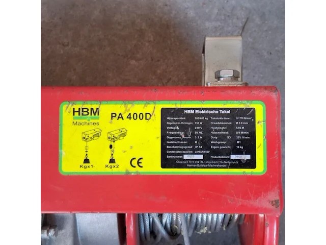 Elektrische takel, hbm, pa 400d, 2020, met hijsconstructie - afbeelding 7 van  8