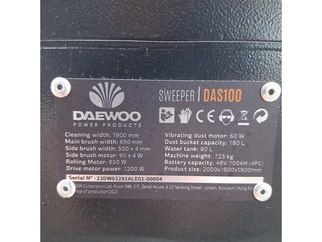 Elektrische veegmachine daewoo, sweeper das100, bouwjaar 2023 - afbeelding 13 van  29