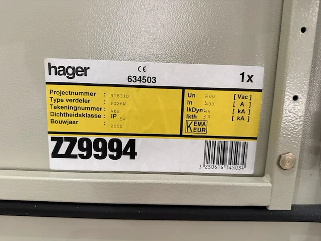 Elektrische verdeelkast, hager, fg26w / 634503, grijs/wit, 2000, met automaten en 400a hoofdschakelaar - afbeelding 7 van  13