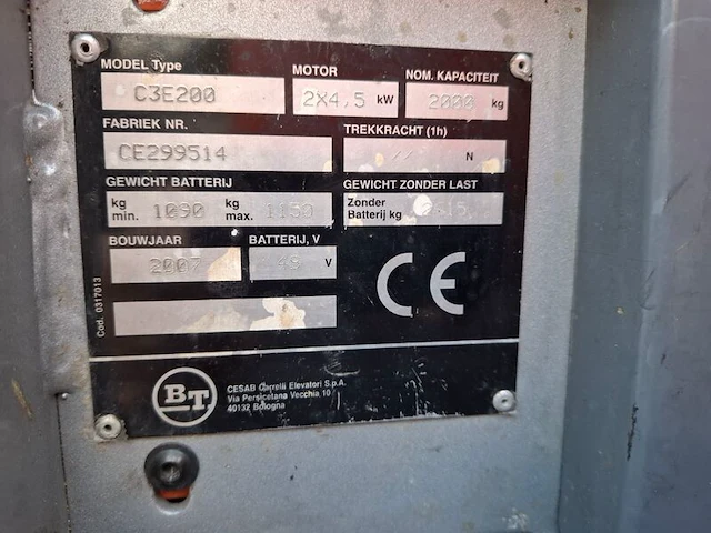Elektrische vorkheftruck, bt, c3e200, 1997 - afbeelding 5 van  26