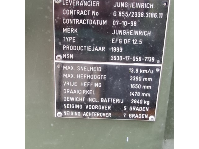 Elektrische vorkheftruck, jungheinrich, efg df 12.5, 1999 - afbeelding 9 van  17