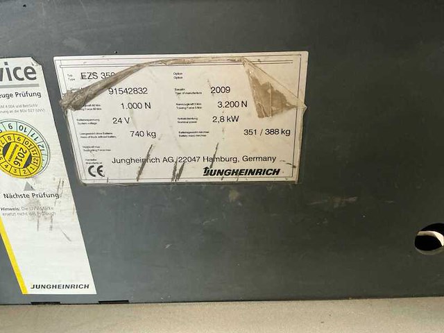 Elektro trekker, jungheinrich, ezs-350, geel, 2009 - afbeelding 9 van  10