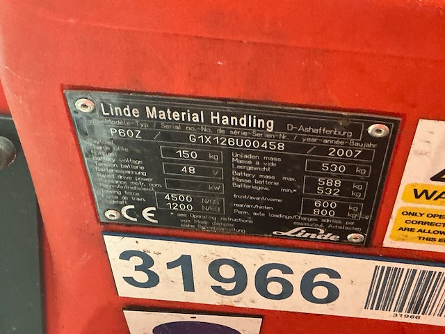 Elektro trekker, linde, p60-z, rood, 2007 - afbeelding 12 van  13