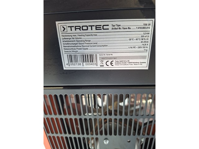 Elektroheater - 3kw - 230v trotec, tds 20, bouwjaar 2017 - afbeelding 4 van  5
