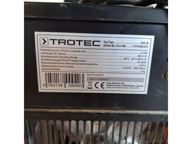 Elektroheater - 3kw - 230v trotec, tds 20, bouwjaar 2017 - afbeelding 5 van  7
