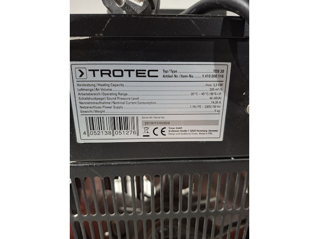 Elektroheater - 3kw - 230v trotec, tds 20, bouwjaar 2019 - afbeelding 5 van  6