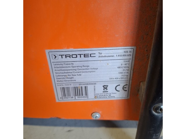 Elektroheater 15kw 400v trotec, tds 75, 2014 - afbeelding 5 van  5